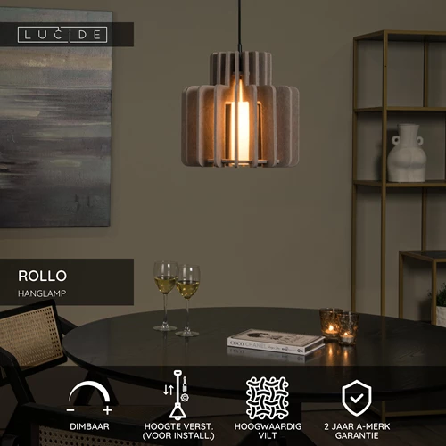 Lucide ROLLO - Hanglamp - 1xE27 - Taupe - USP